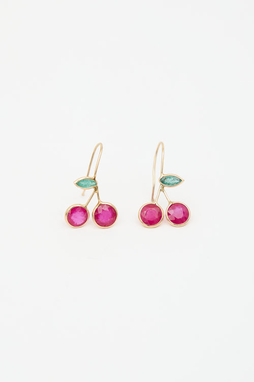 Fine Jewelry 14K Yellow Gold & Ruby Cherry Earrings