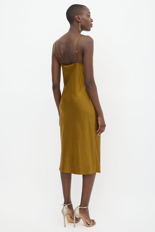 Fleur Du Mal Gold Silk Cowl Slip Dress