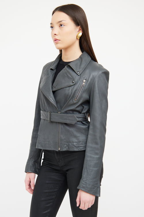 Filippa K Grey Leather Moto Jacket