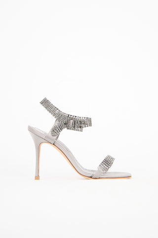 Manolo Blahnik Satin Bashifa Crystal Strap Sandal