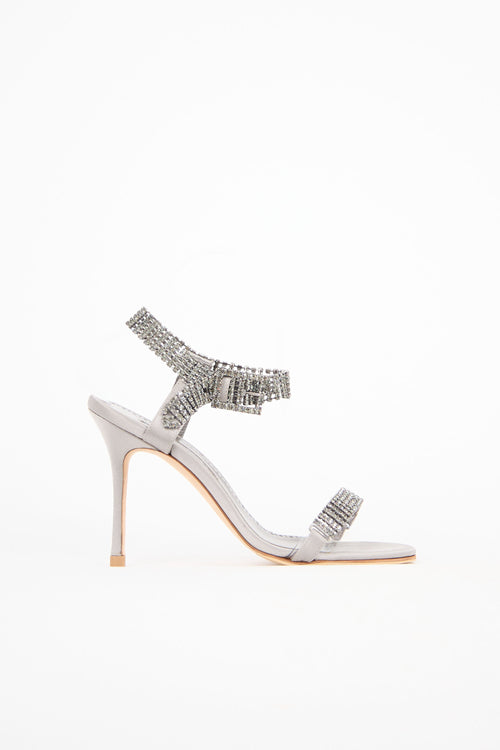 Manolo Blahnik Satin Bashifa Crystal Strap Sandal