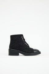 Chanel 2022 Leather & Tweed Combat Boot