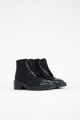 Chanel 2022 Leather & Tweed Combat Boot