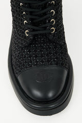 Chanel 2022 Leather & Tweed Combat Boot