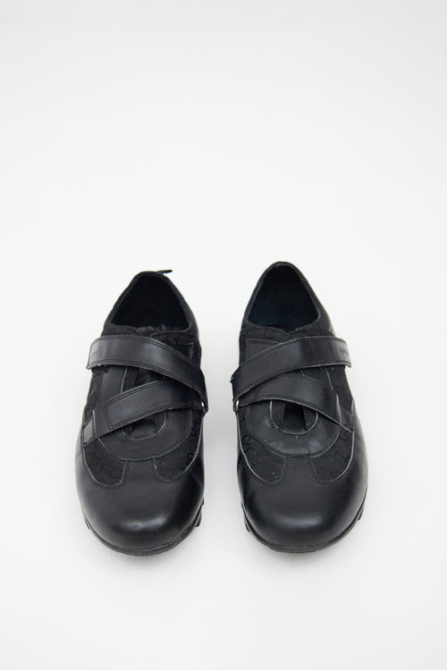 Gucci Black Leather Monogram Treaded Shoe