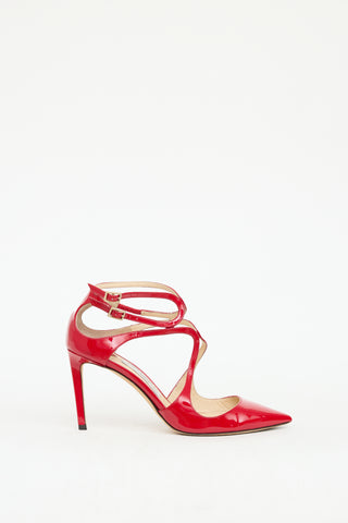 Jimmy Choo Red Patent Leather Lancer Cage Pump