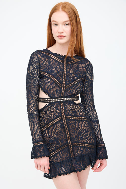 For Love & Lemons Navy Lace Cut Out Emerie Dress
