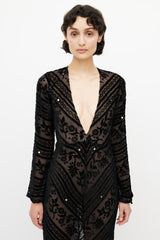 For Love & Lemons Black Velvet Semi Sheer Dress