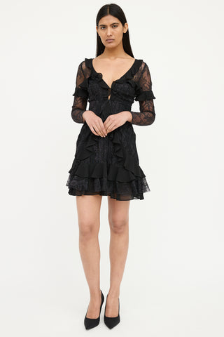 For Love & Lemons Black Lace Long Sleeve Dress