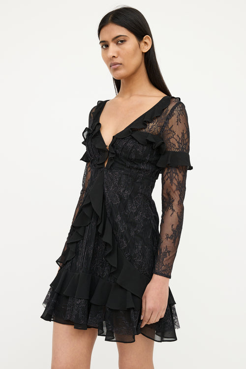 For Love & Lemons Black Lace Long Sleeve Dress