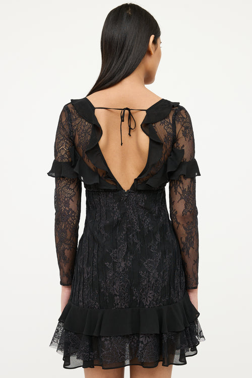 For Love & Lemons Black Lace Long Sleeve Dress