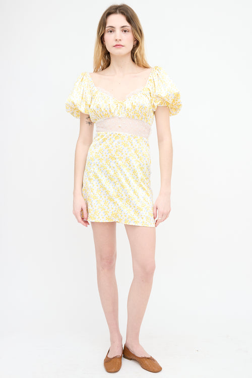 For Love & Lemons Satin Daffodil Mini Dress