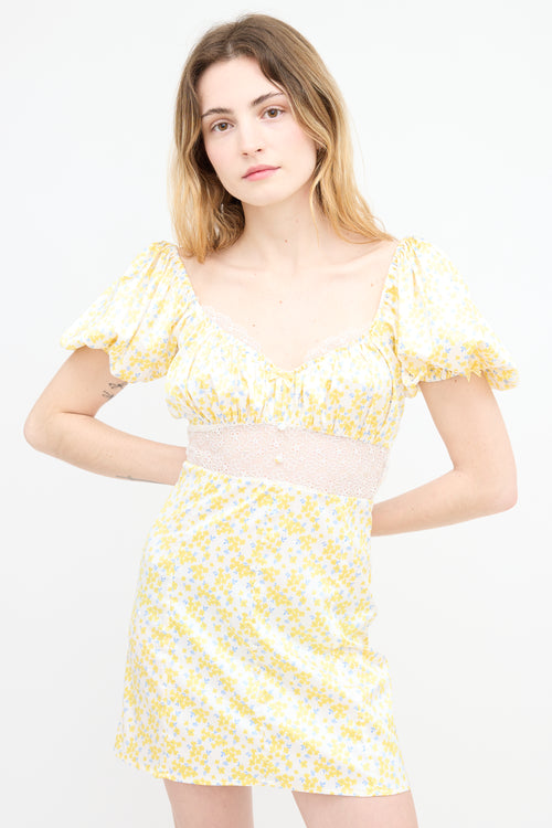 For Love & Lemons Satin Daffodil Mini Dress