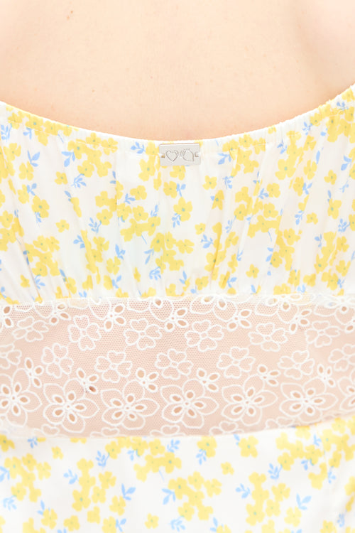 For Love & Lemons Satin Daffodil Mini Dress