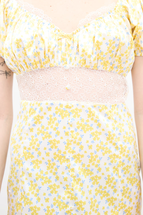 For Love & Lemons Satin Daffodil Mini Dress
