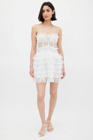 For Love & Lemons White Lace Ruffled Jules Mini Dress