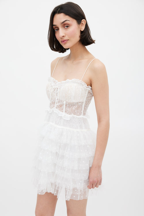 For Love & Lemons White Lace Ruffled Jules Mini Dress
