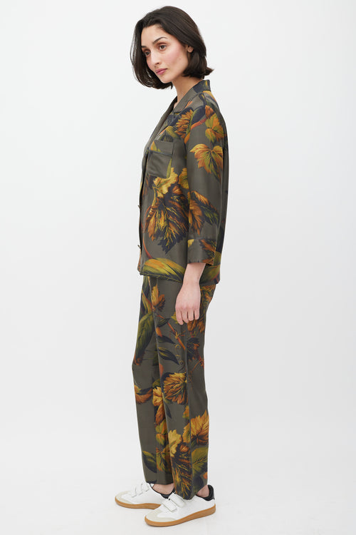 For Restless Sleepers Green & Multicolour Silk Floral Co-Ord Set