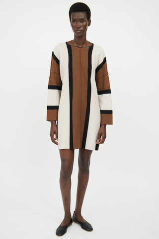 Forte Forte Brown & Beige Long Sleeve Wool Dress