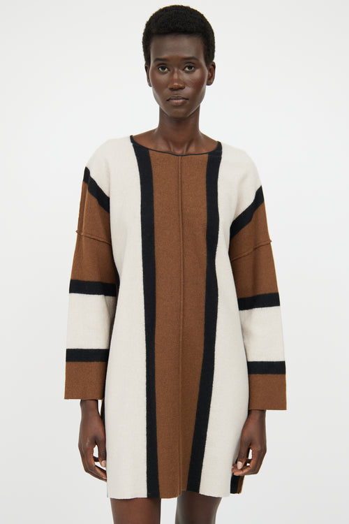 Forte Forte Brown & Beige Long Sleeve Wool Dress