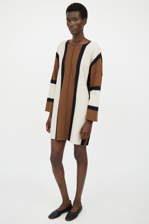 Forte Forte Brown & Beige Long Sleeve Wool Dress