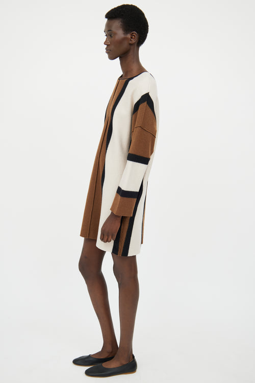 Forte Forte Brown & Beige Long Sleeve Wool Dress