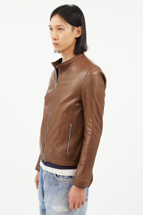 Fradi Brown Leather Moto Jacket