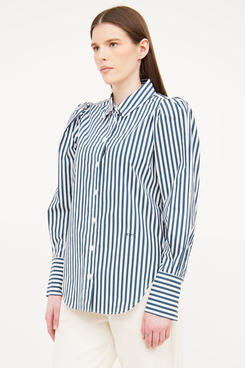 Frame Blue & White Striped Button Up Top