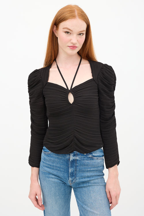 Frame Black Plissé Crepe Cutout Top