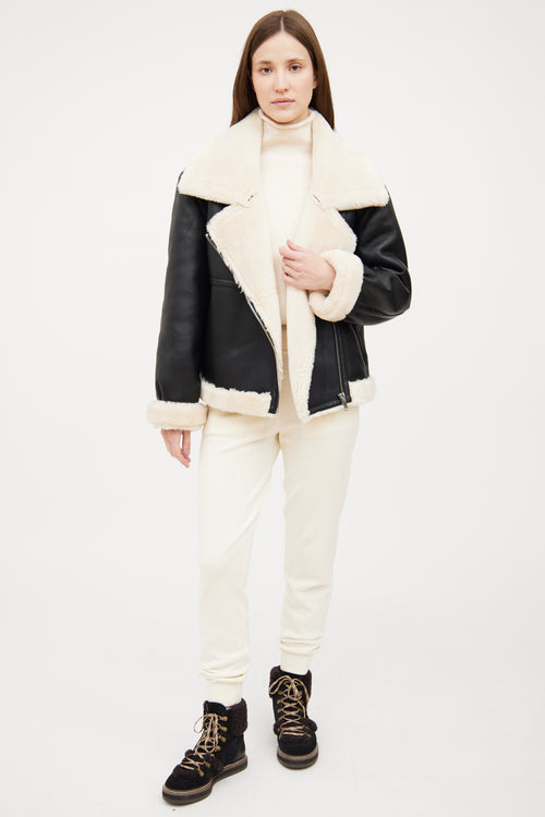 Frame Black Faux Leather Shearling Moto Jacket