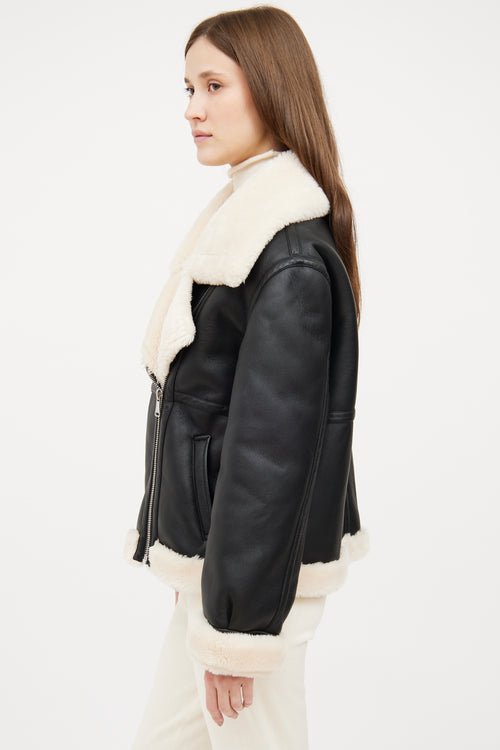 Frame Black Faux Leather Shearling Moto Jacket