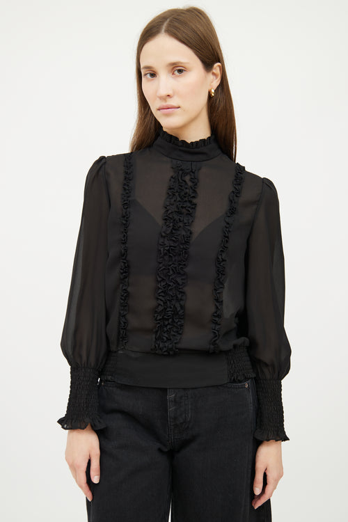 Frame Black Ruched High Neck Top