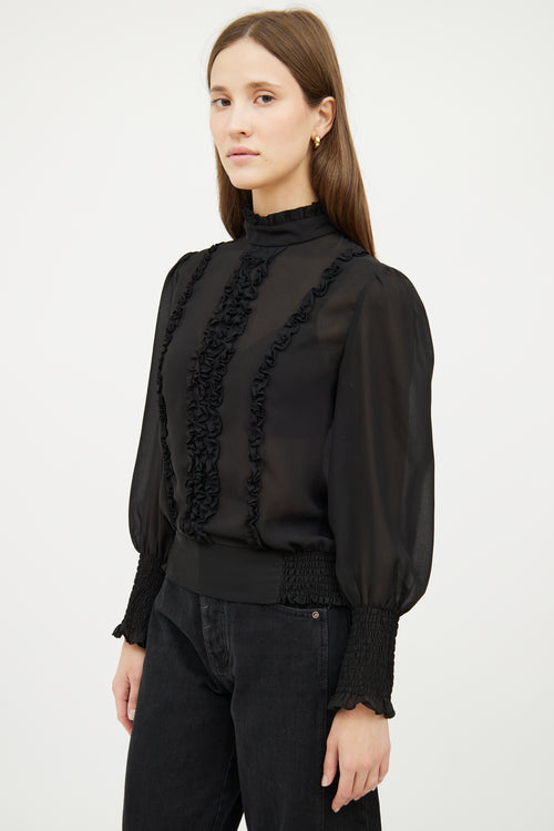 Frame Black Ruched High Neck Top