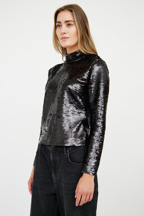 Frame Black Sequin Mock Neck Top