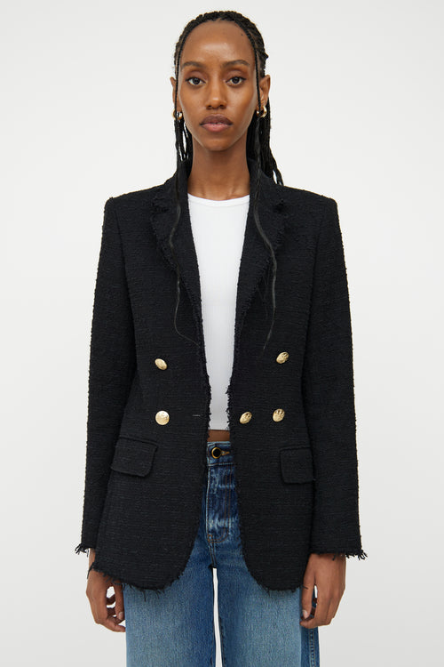 Frame Black Tweed Double Breasted Blazer