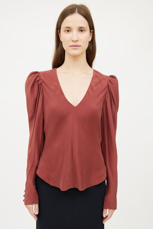 Frame Brown Puff Sleeve Blouse