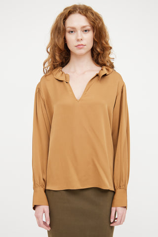 Frame Brown Silk Ruffled Top