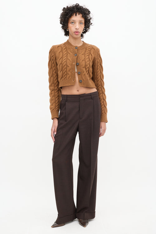 Frame Brown Wool Cable Knit Cropped Cardigan