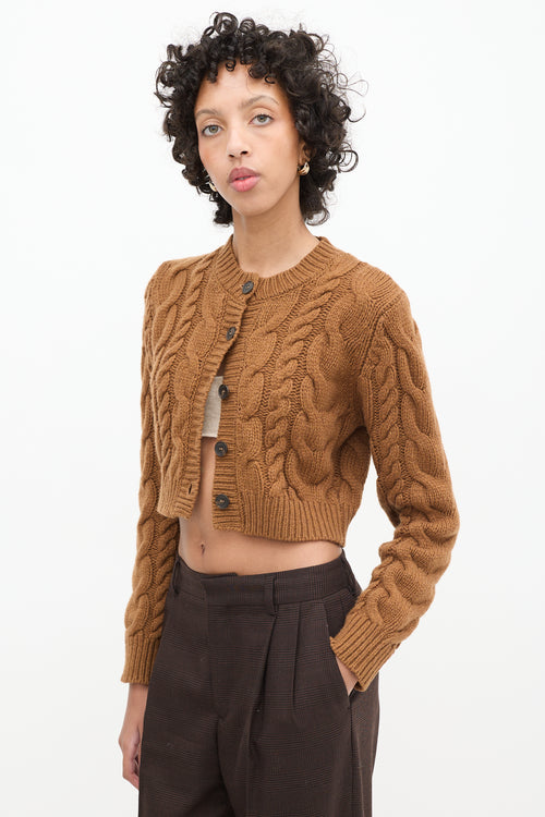 Frame Brown Wool Cable Knit Cropped Cardigan