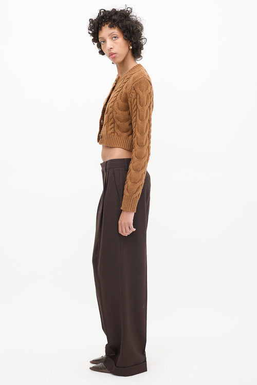 Frame Brown Wool Cable Knit Cropped Cardigan