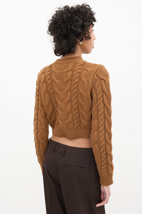 Frame Brown Wool Cable Knit Cropped Cardigan