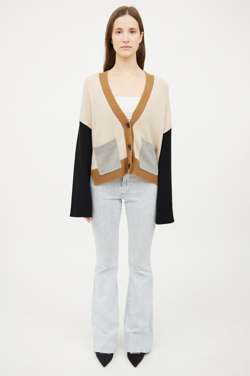 Frame Beige Black Multi Cashmere Knit Cardigan