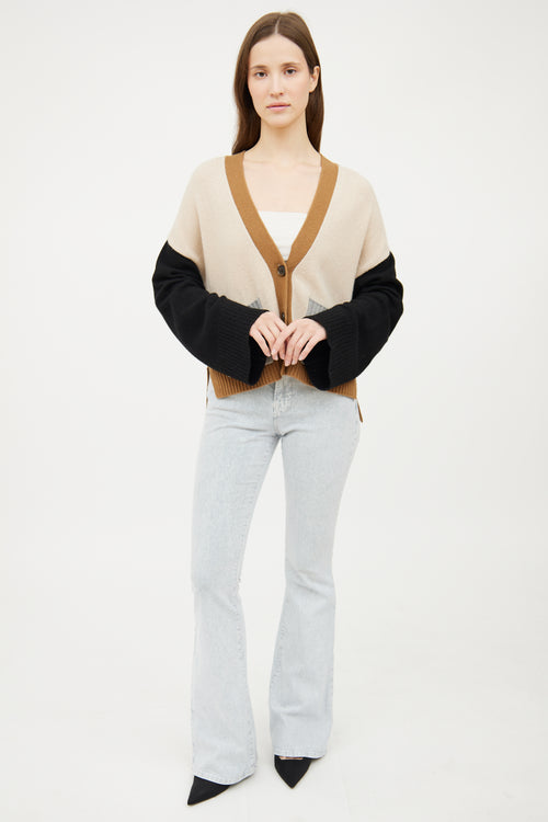 Frame Beige Black Multi Cashmere Knit Cardigan