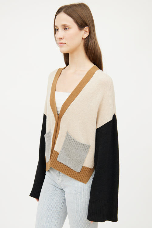 Frame Beige Black Multi Cashmere Knit Cardigan