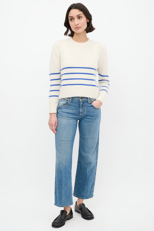 Frame Cream & Blue Cashmere Striped Sweater