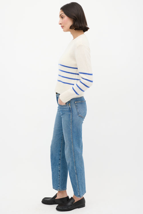 Frame Cream & Blue Cashmere Striped Sweater