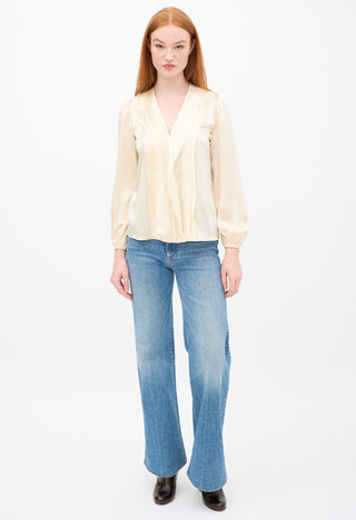 Frame Cream Satin Ruffle V-Neck Top