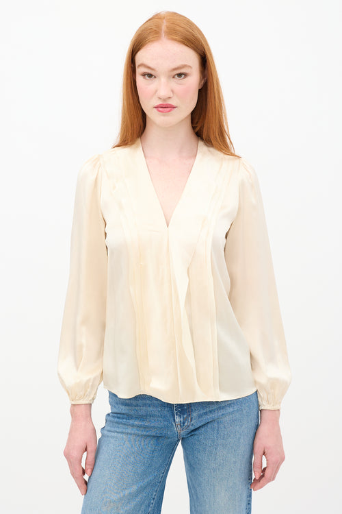 Frame Cream Satin Ruffle V-Neck Top