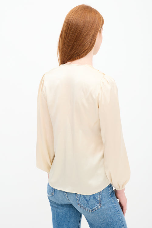 Frame Cream Satin Ruffle V-Neck Top