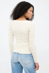 Frame Cream Smocked Long Sleeve Top
